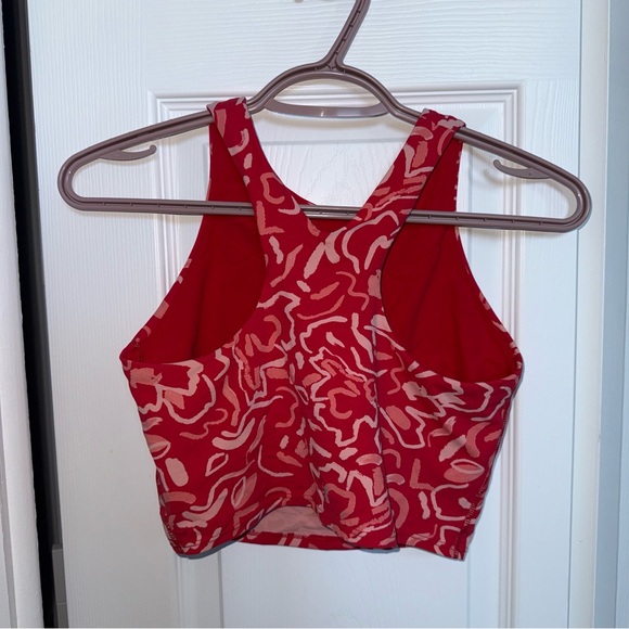 Red Patterned Racerback ATHLETA Crop Top - Picture 2 of 8